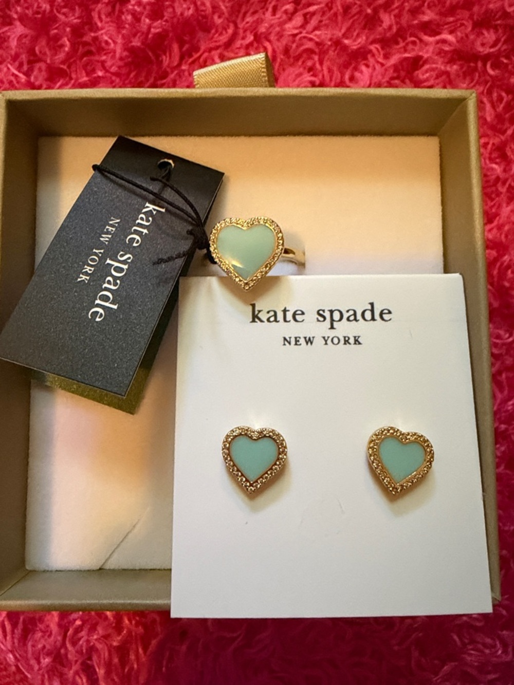 kate spade Gold-Tone Mint Heart Ring & Stud Earring Set